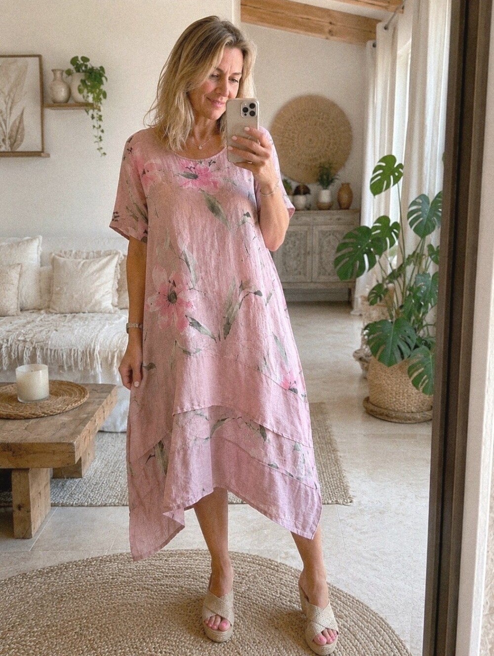 Alessia Pacini Floral Flax Linen Dress